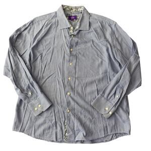 Tallia Men's Button Down Business Shirt Blue Houndstooth Size XL